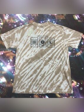 Cosmic Nature Tie-Dye Graphic Tee - Beige/White